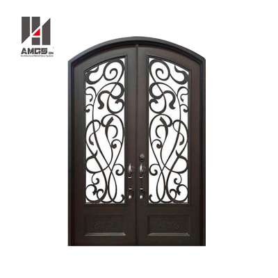 Interior Or Exterior Modern Design House gates, s Garden Security Frosted Tempered Glass Decorative Wrought Iron Door